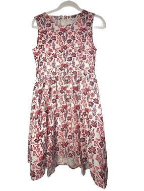 Mata Traders Floral Block Print Fit & Flare Tank Dress Burgundy Orange Fall M